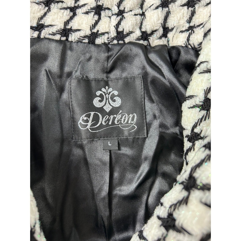 VTG Dereon Beyoncé Black White Houndstooth Hooded Jacket Women's Size L Glitter - Picture 6 of 13
